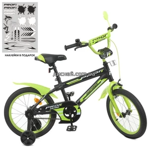 Велосипед детский PROF1 16д. Y16321-1 Inspirer, черно-салатовый матовый